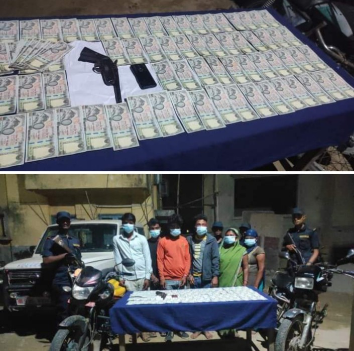 रौतहटबाट जाली नोट र कटुवा पेस्तोल सहित ६ जना मानिस पक्राउ ।